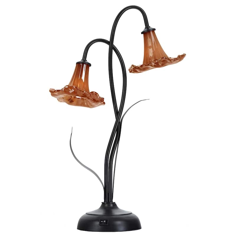Orange Trumpet 2-Light LED Hand Blown Art Glass Accent Lamp