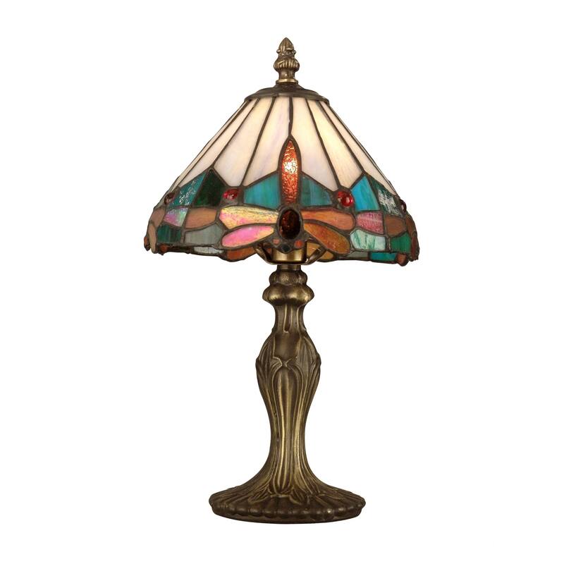 Roseate Jewel Dragonfly Tiffany Accent Table Lamp