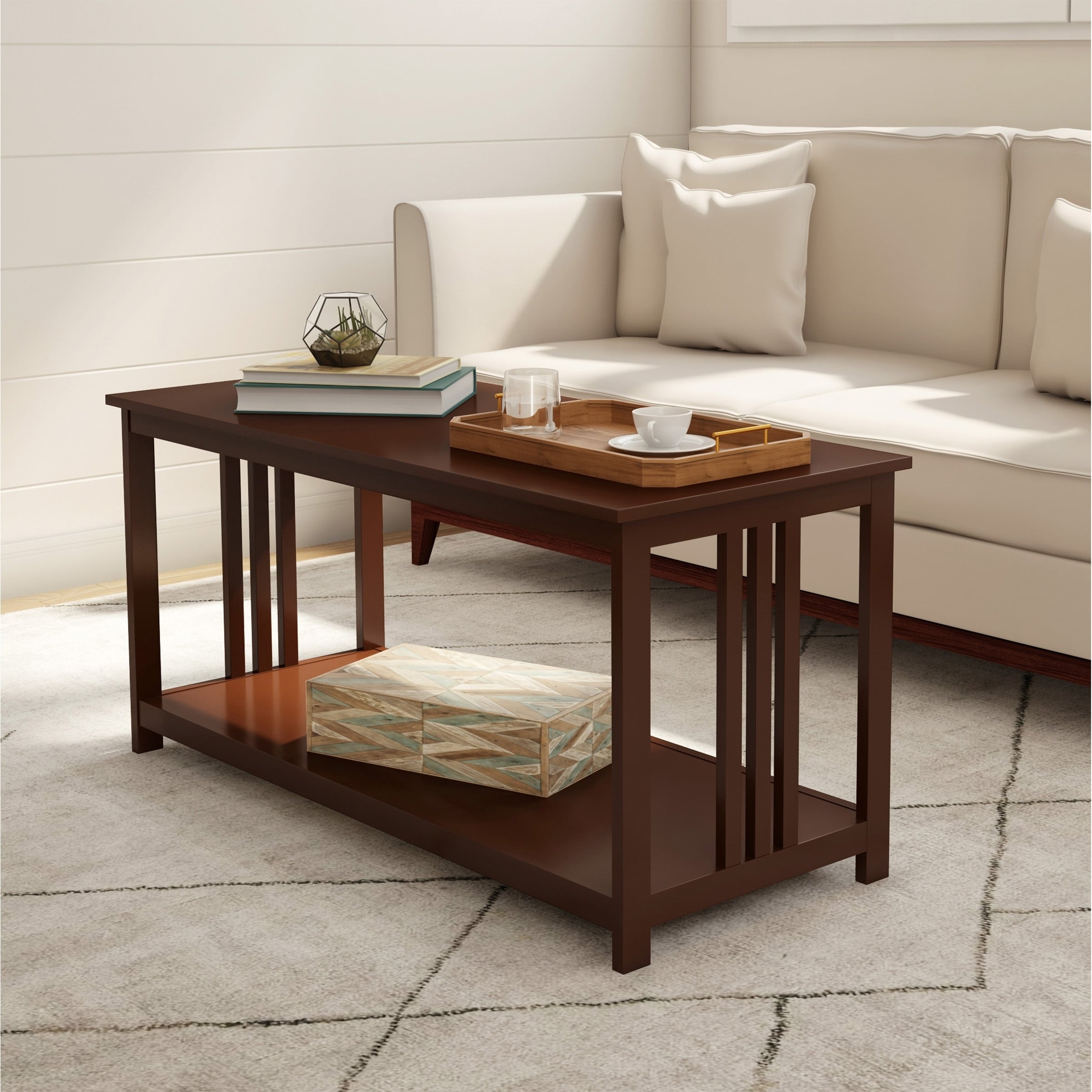2 Tier Mission Style Coffee Table By Lavish Home On Sale Overstock 30615196