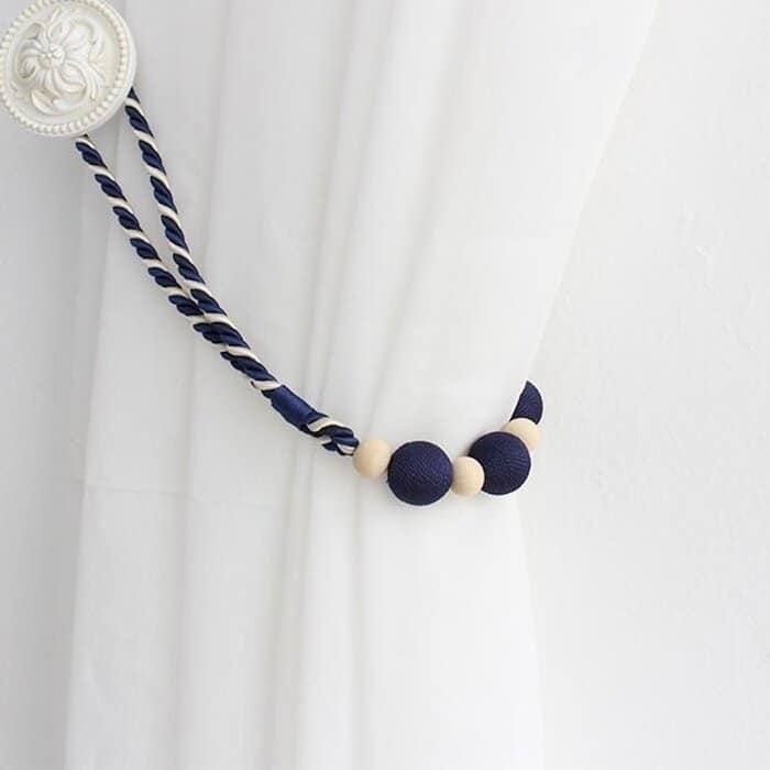 Bad Students Schoonover Weaving Wood Bead Handmade Curtain Tieback (Set of 2) - Navy Blue