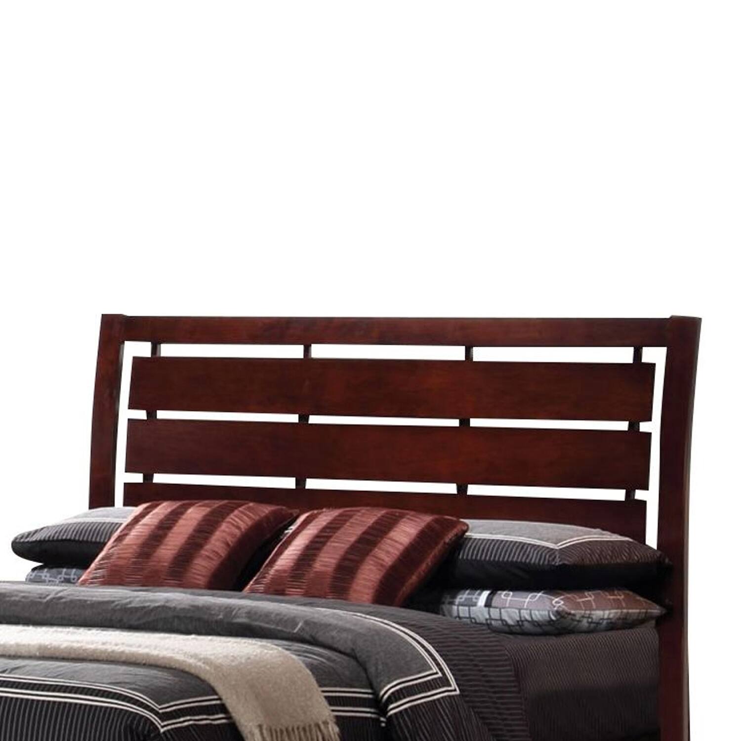 Transitional Eastern King Size Wooden Bed with Slatted Headboard, Brown ...