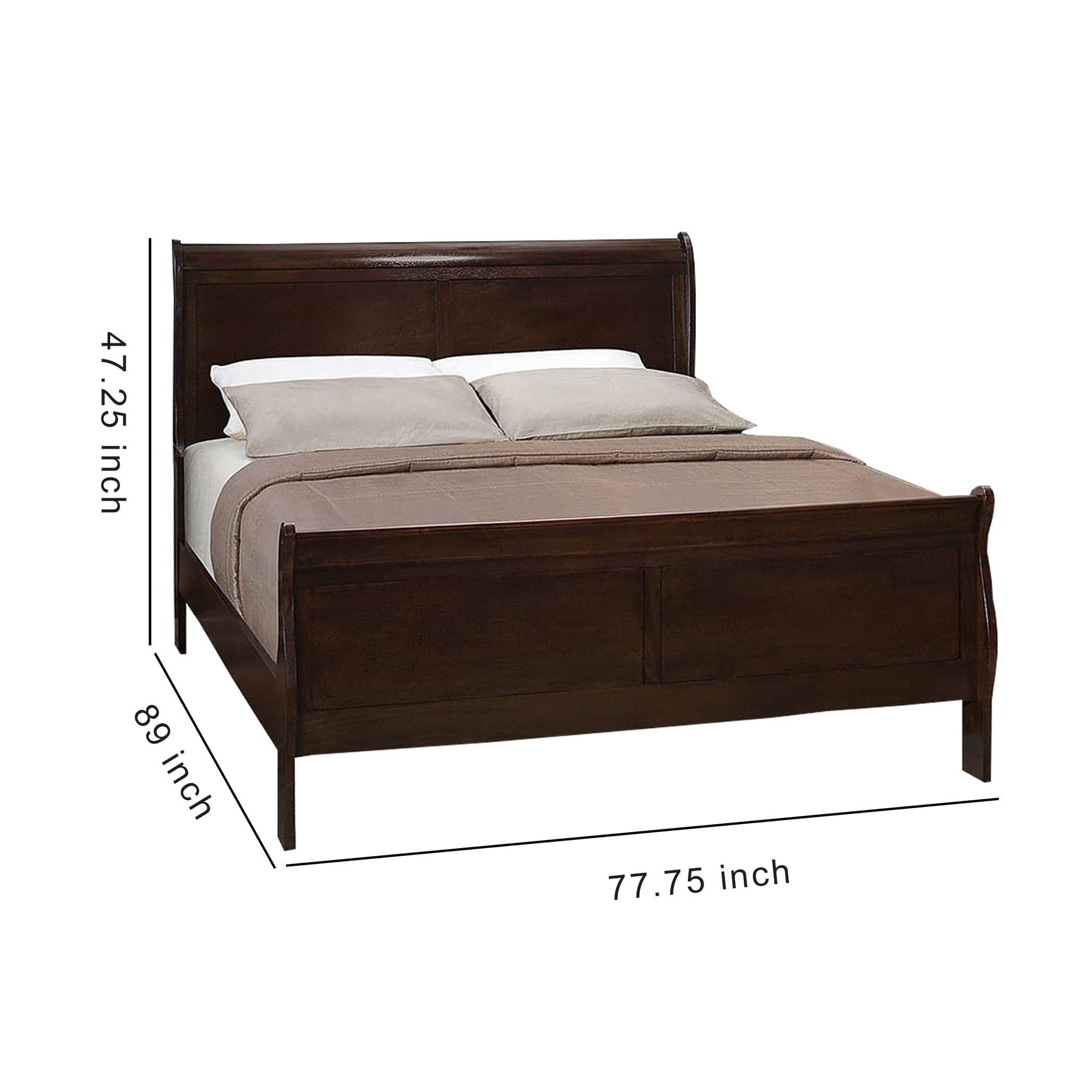 Wooden Bed with Curved Plank Panel Headboard - Brown Cherry - Full