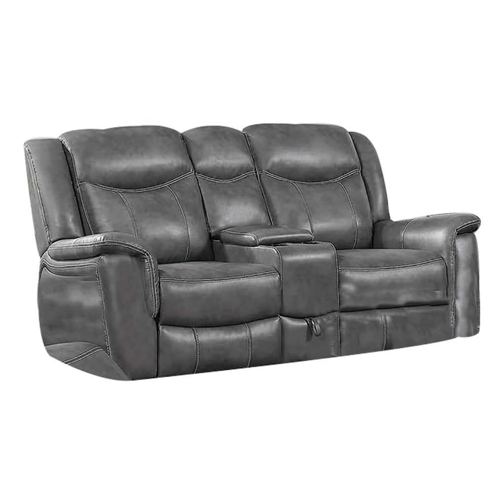 Leatherette Recliner Wooden Loveseat with Power Cord and USB Docks, Gray