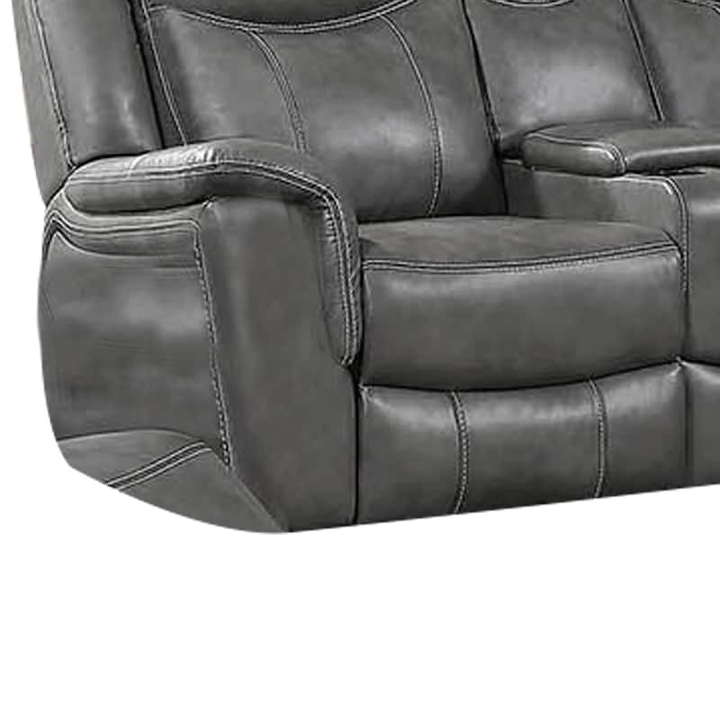 Leatherette Recliner Wooden Loveseat with Power Cord and USB Docks, Gray