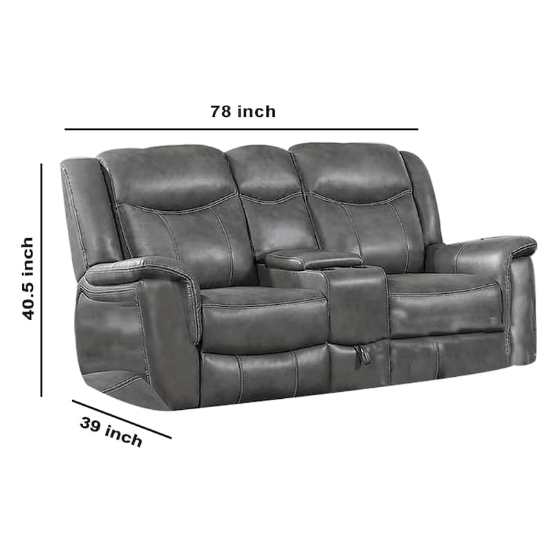 Leatherette Recliner Wooden Loveseat with Power Cord and USB Docks, Gray