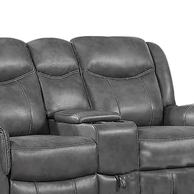 Leatherette Recliner Wooden Loveseat with Power Cord and USB Docks, Gray