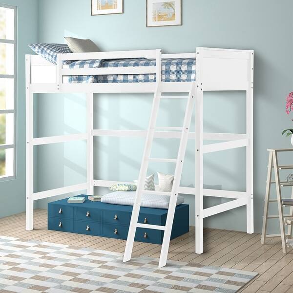 Merax Panel Style Solid Wood Loft Bed Side Angled Ladder Merax Panel Style Solid Wood Loft Bed