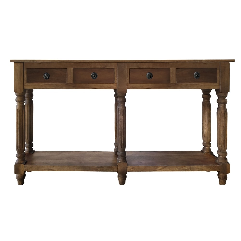 Overstock Traditional Wooden Console Table with 4 Drawers and Turned Legs, Brown