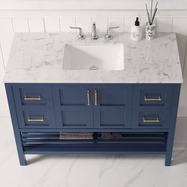 Shop Florence 48 Vanity In Royal Blue With Carrara White Marble