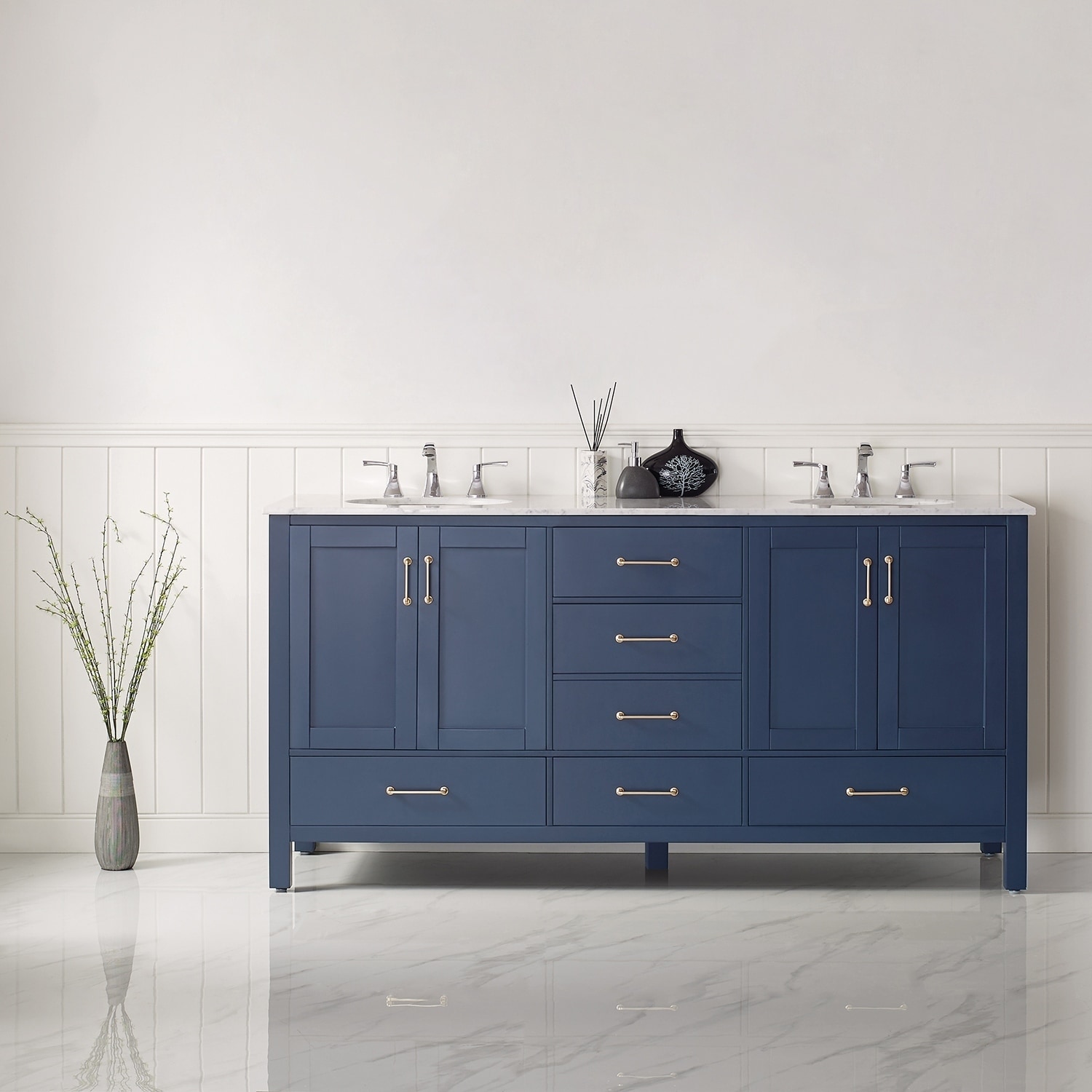 Shop Black Friday Deals On Gela 72 Double Vanity In Royal Blue With Carrara White Marble Countertop Without Mirror Overstock 30617608