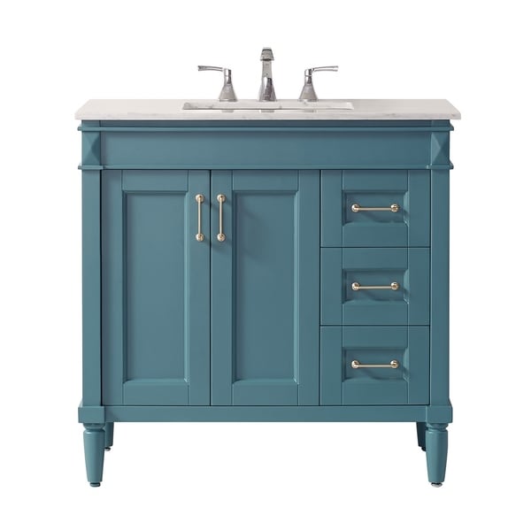 Catania 36" Vanity in Royal Green with Carrara White Marble Countertop Without Mirror