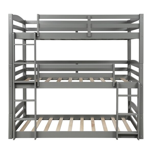 white wooden triple bunk bed