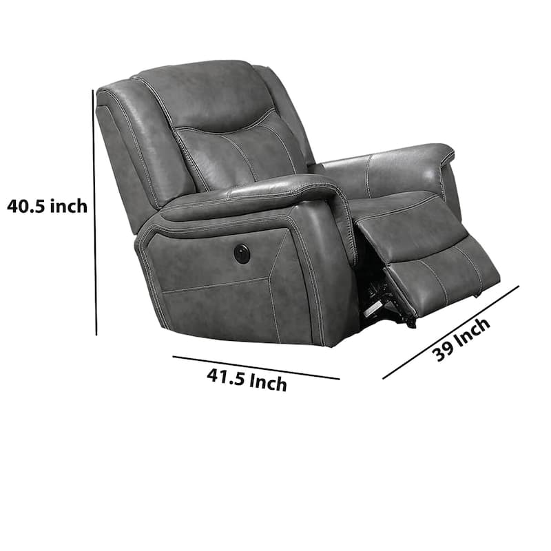 Leatherette Glider Recliner Chair with Stitched Details, Gray