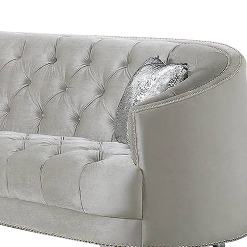 Fabric Upholstered Wooden Sofa with Button Tufted Details, Gray
