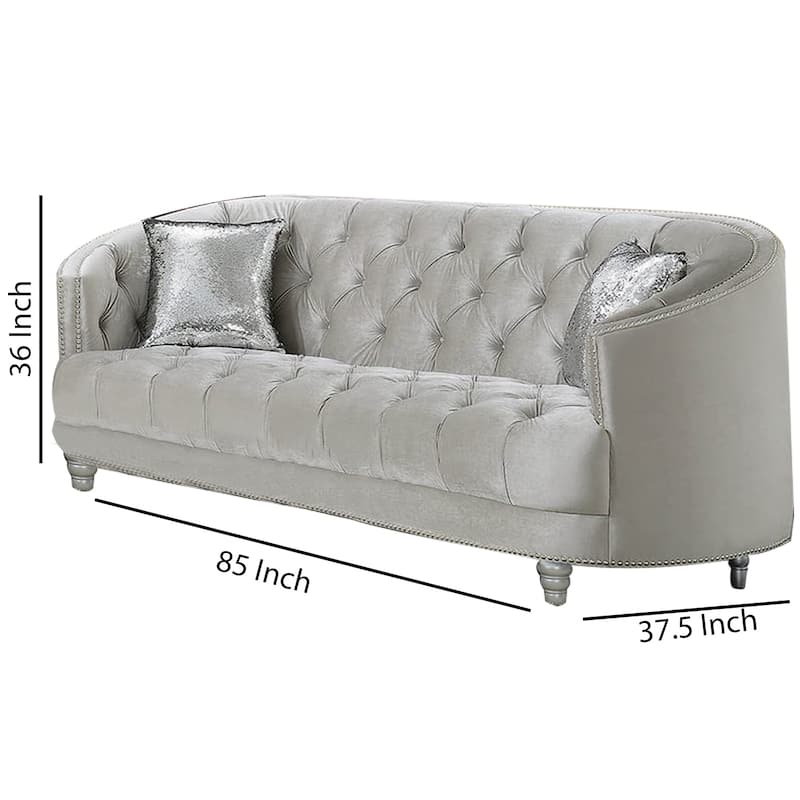 Fabric Upholstered Wooden Sofa with Button Tufted Details, Gray
