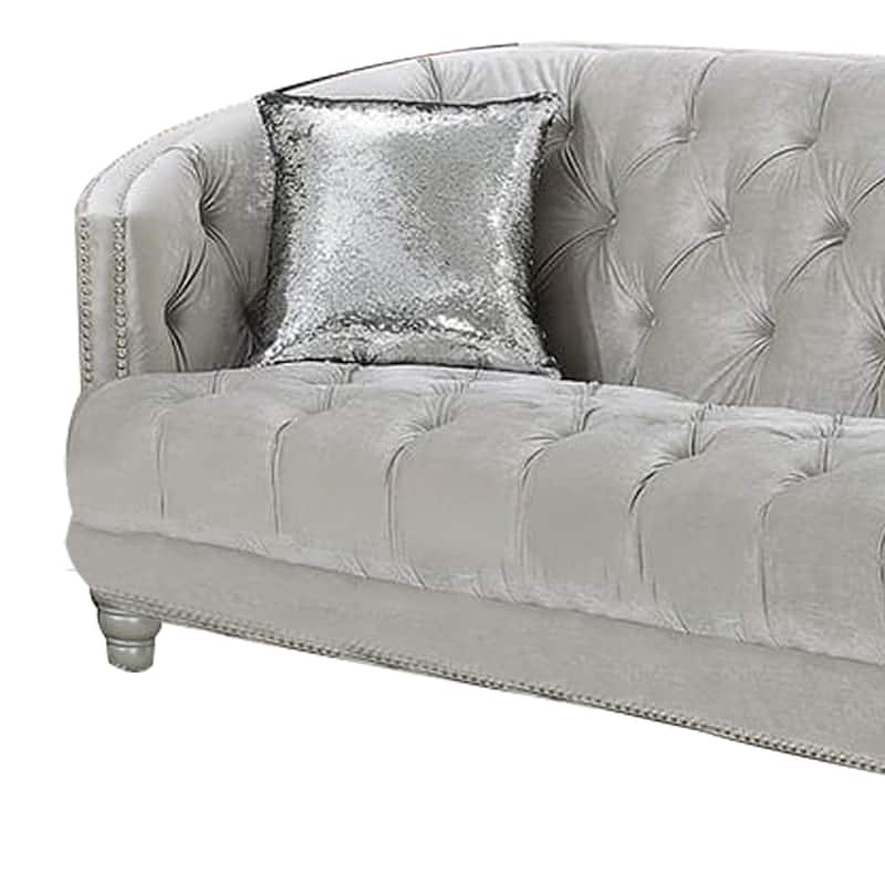 Fabric Upholstered Wooden Sofa with Button Tufted Details, Gray