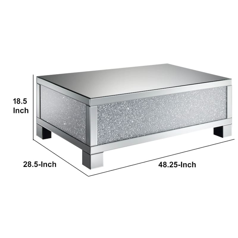 Contemporary Style Metal Coffee Table with Crystal Accents, Silver