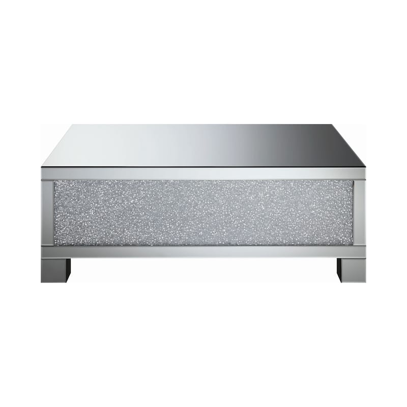 Contemporary Style Metal Coffee Table with Crystal Accents, Silver