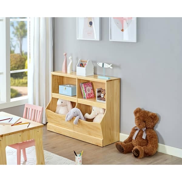 slide 2 of 10, MUSEHOMEINC Wood Toy Storage with 4 Cabinet, Open Toy Storage Shelf, Multi-Bin Organizer Cabinet, Bookcase for Children Bedroom Camel