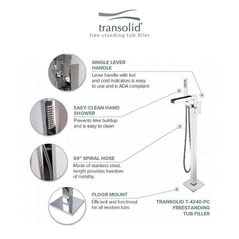 Transolid Roslyn Floor Mounted Tub Filler with Hand Shower - 5.9" x 8.65" x 35.23"