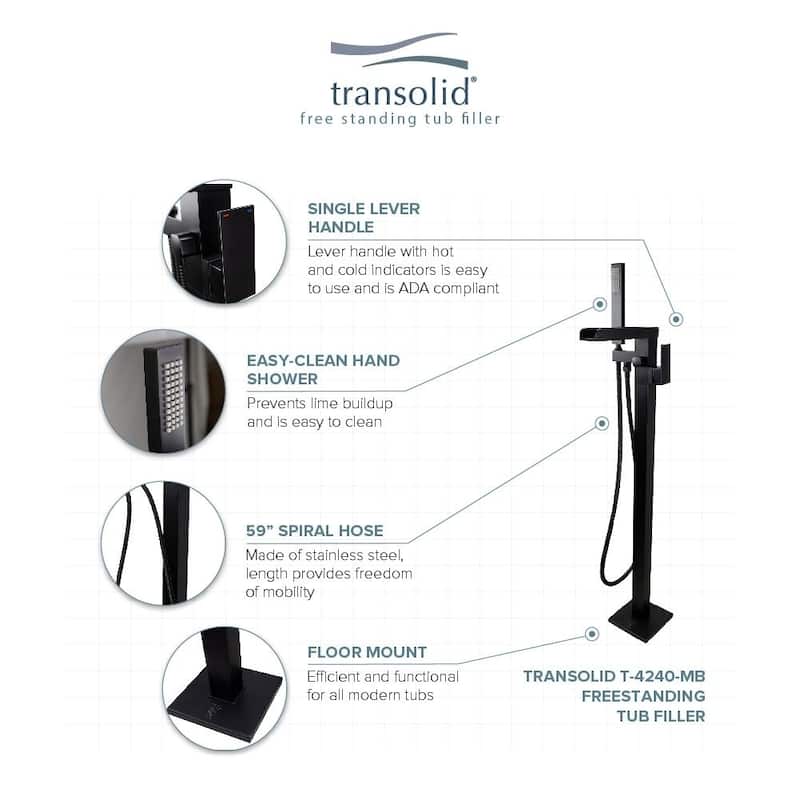 Transolid Roslyn Floor Mounted Tub Filler with Hand Shower - 5.9" x 8.65" x 35.23"