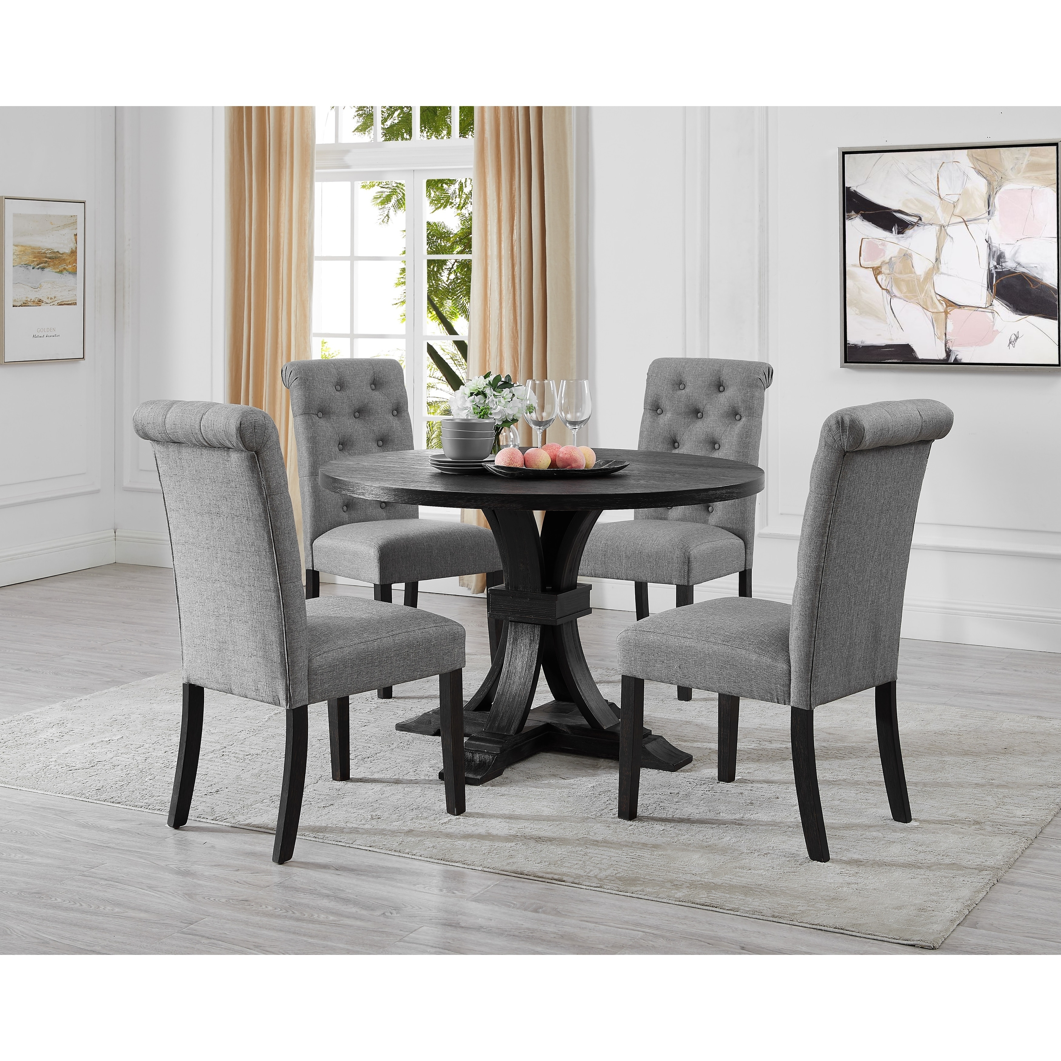 Roundhill Furniture Siena Distressed Black Finish 5 Piece Dining