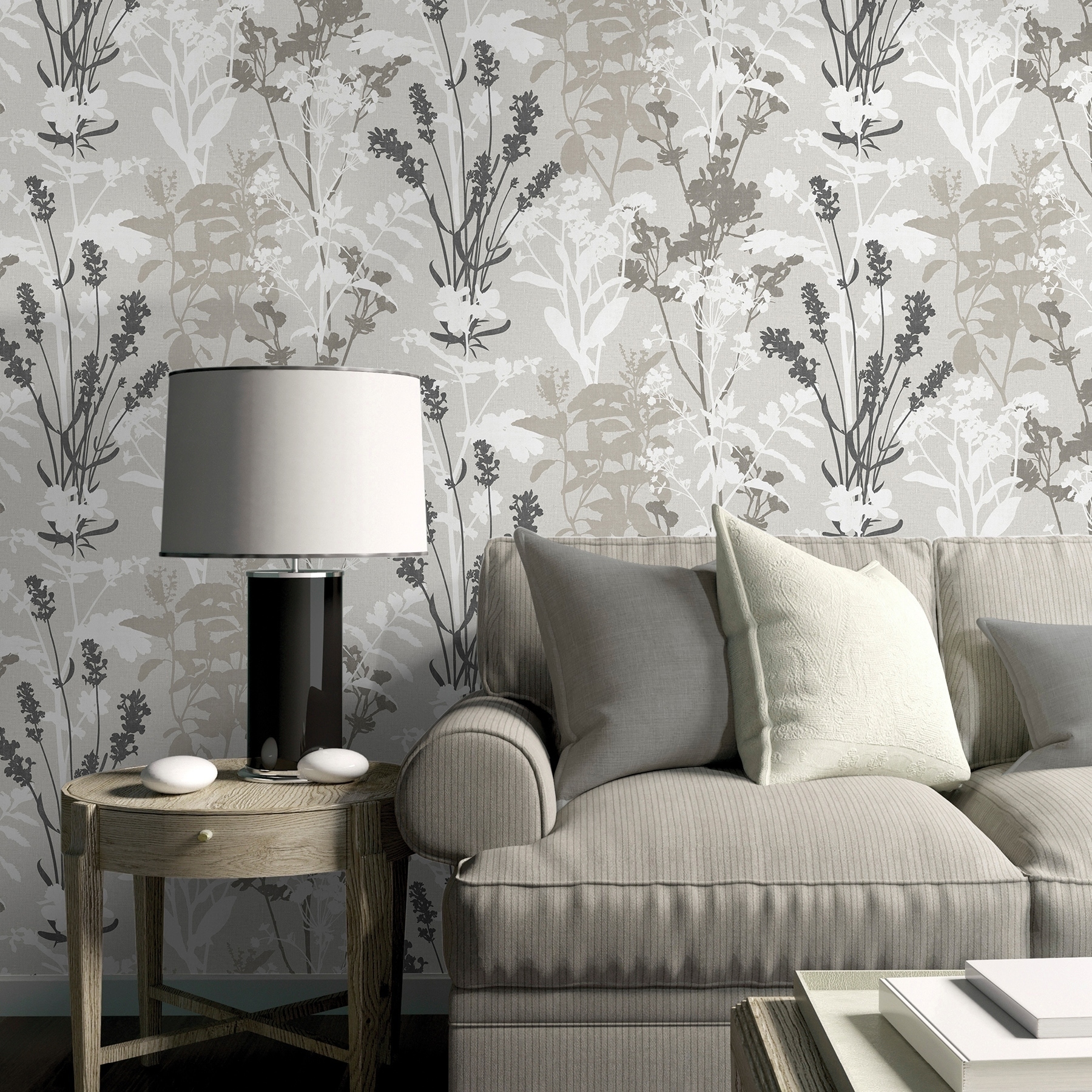 Olivia Floral Metallic Glitter wallpaper in mustard