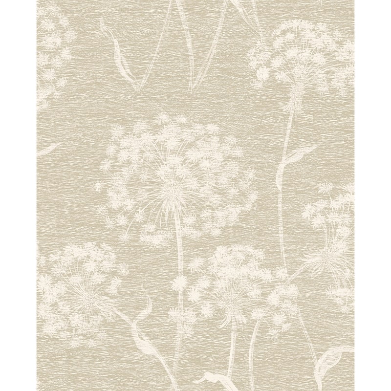 Botanical Barack Dandelion Wallpaper 20.5 in x 33 ft = About 56.4 square feet - Taupe