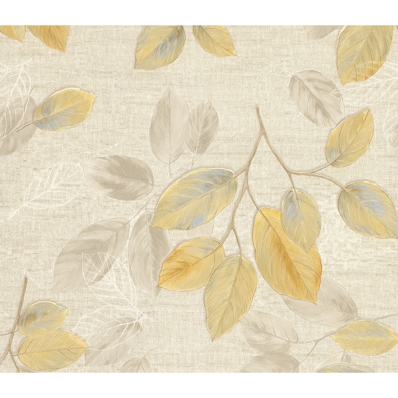 Botanical Aldis Leaf Toss Wallpaper 21 in x 33 ft = About 57.8 square feet - Beige