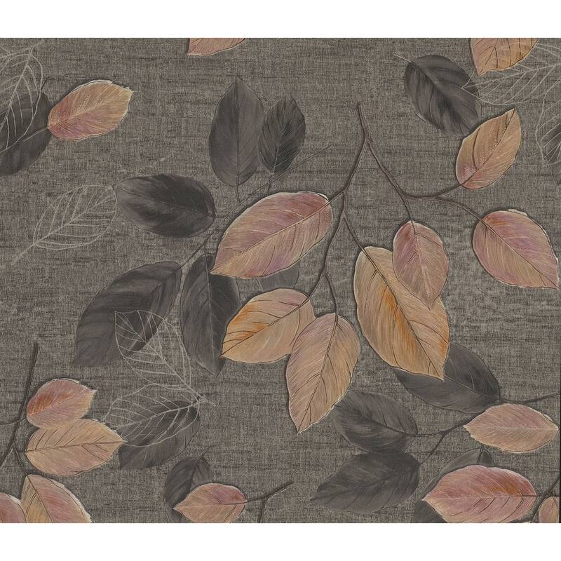 Botanical Aldis Leaf Toss Wallpaper 21 in x 33 ft = About 57.8 square feet - Black