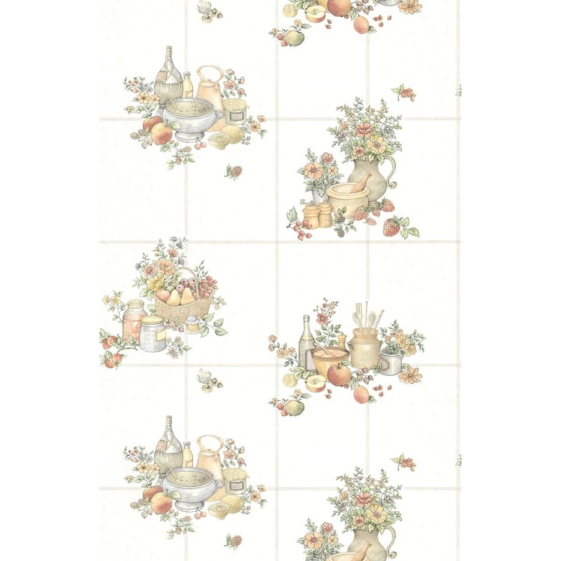 Fruit Ross Fruit Basket Tile Wallpaper 20.5 in x 33 ft = About 56.4 square feet - Off-white