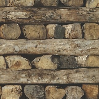 Overstock Rowling, Logs Wallpaper, 20.5 in x 33 ft = About 56.4 square feet (Brown)