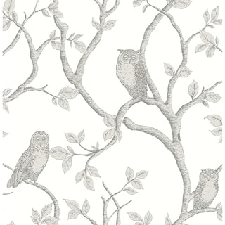 Overstock Paulson, Owl and Tree Wallpaper, 20.5 in x 33 ft = About 56.4 square feet (Grey)