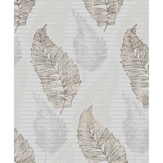Overstock Christal, Leaf Wallpaper, 21 in x 33 ft = About 57.8 square feet (Grey)
