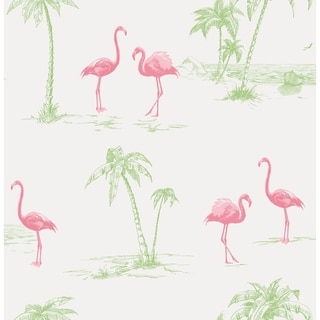 Overstock Newhouse, Flamingos Wallpaper, 20.5 in x 33 ft = About 56.4 square feet (Pink)