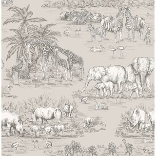 Overstock Gebbia, Watering Hole Wallpaper, 20.5 in x 33 ft = About 56.4 square feet (Grey)