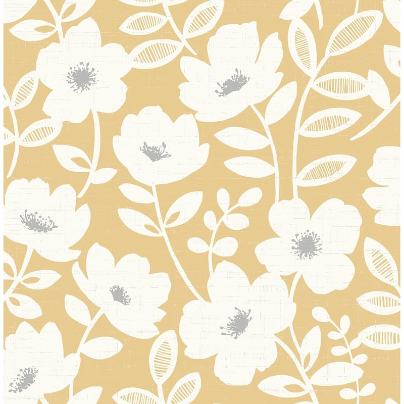 Florals & Flowers Jacobs Scandi Flower Wallpaper 20.5 in x 33 ft = About 56.4 square feet - Mustard