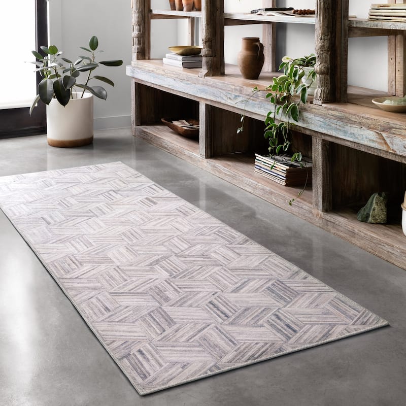 Alexander Home Davide Printed 3-D Geometric Faux Cowhide Area Rug