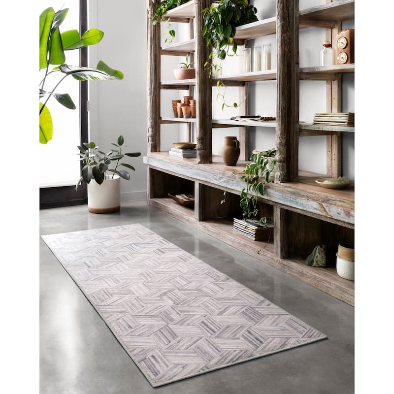Alexander Home Davide Printed 3-D Geometric Faux Cowhide Area Rug