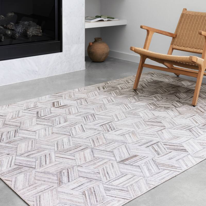 Alexander Home Davide Printed 3-D Geometric Faux Cowhide Area Rug