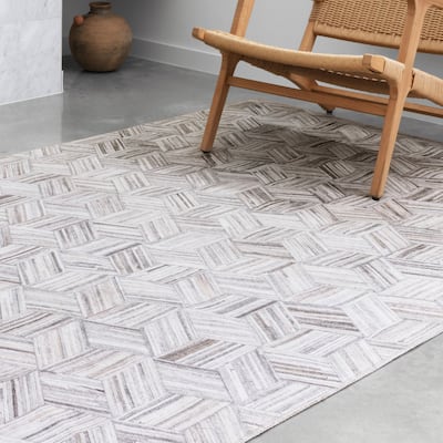 Alexander Home Davide Printed 3-D Geometric Faux Cowhide Area Rug