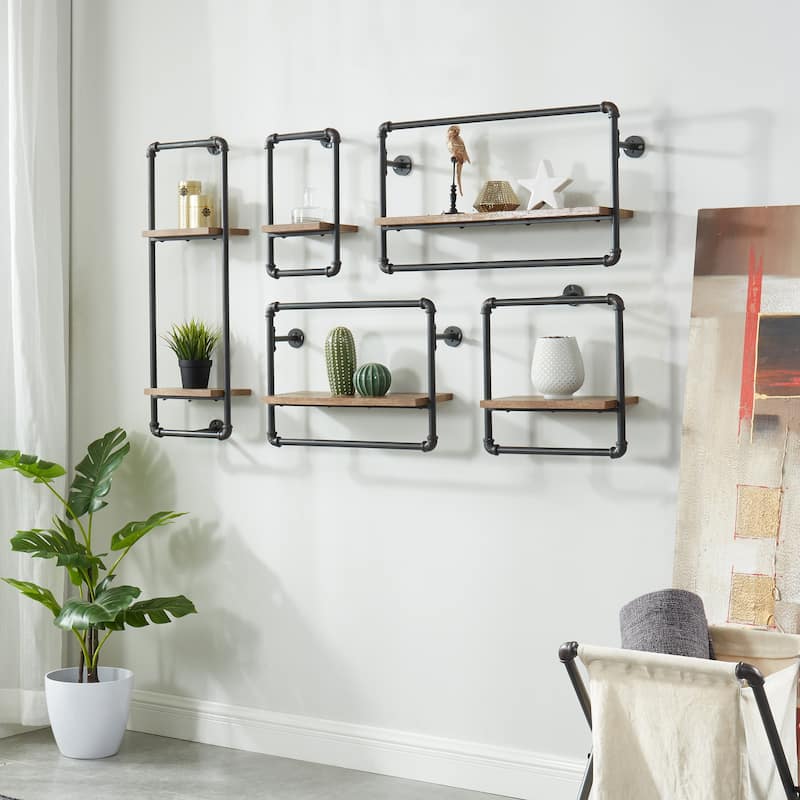 Romi Industrial Sand Black Metal Pipe Wall Shelf by Furniture of