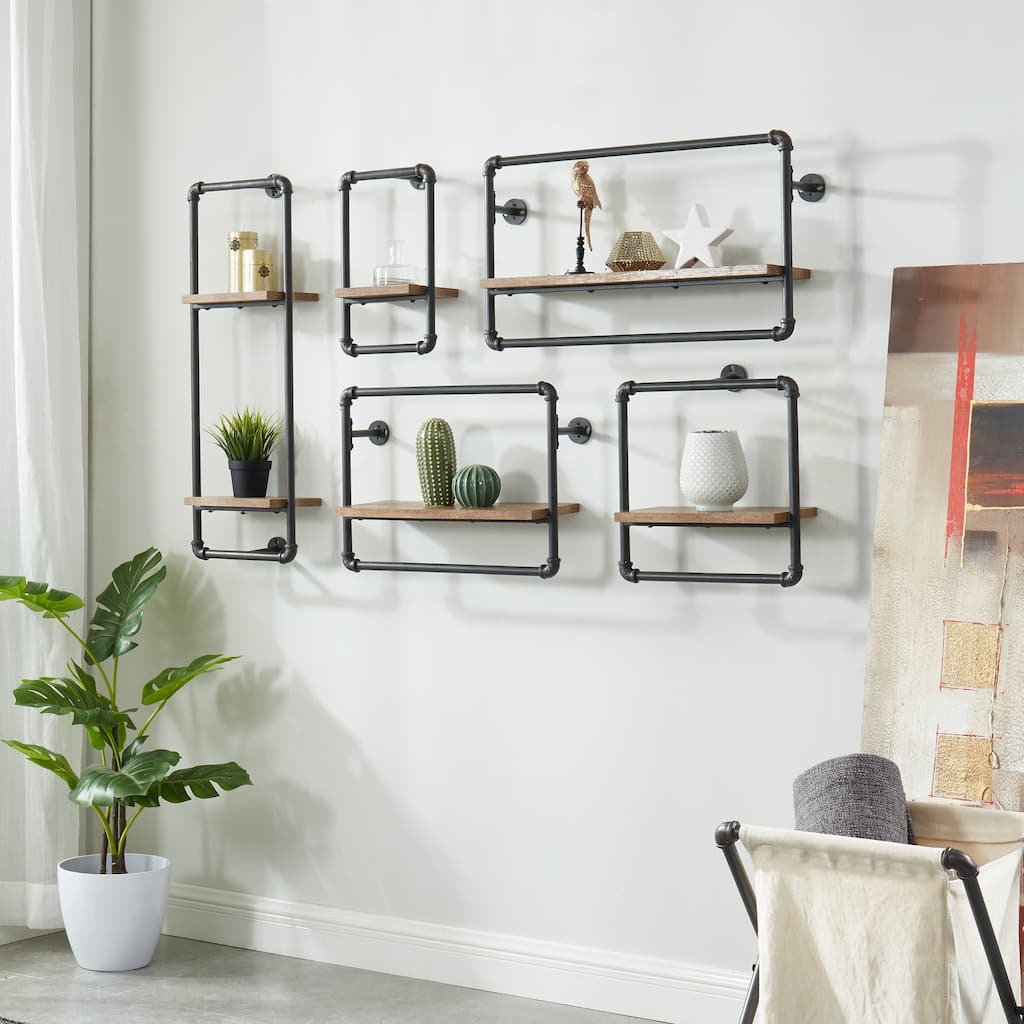 Romi Industrial Sand Black Metal Pipe Wall Shelf by Furniture of America
