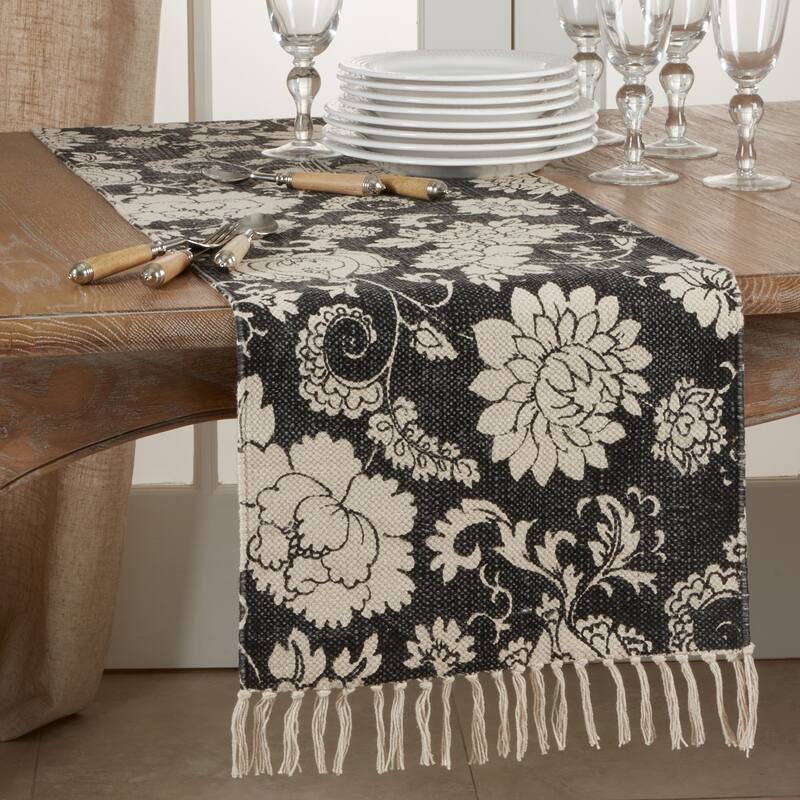 Fringed Table Runner With Floral Design