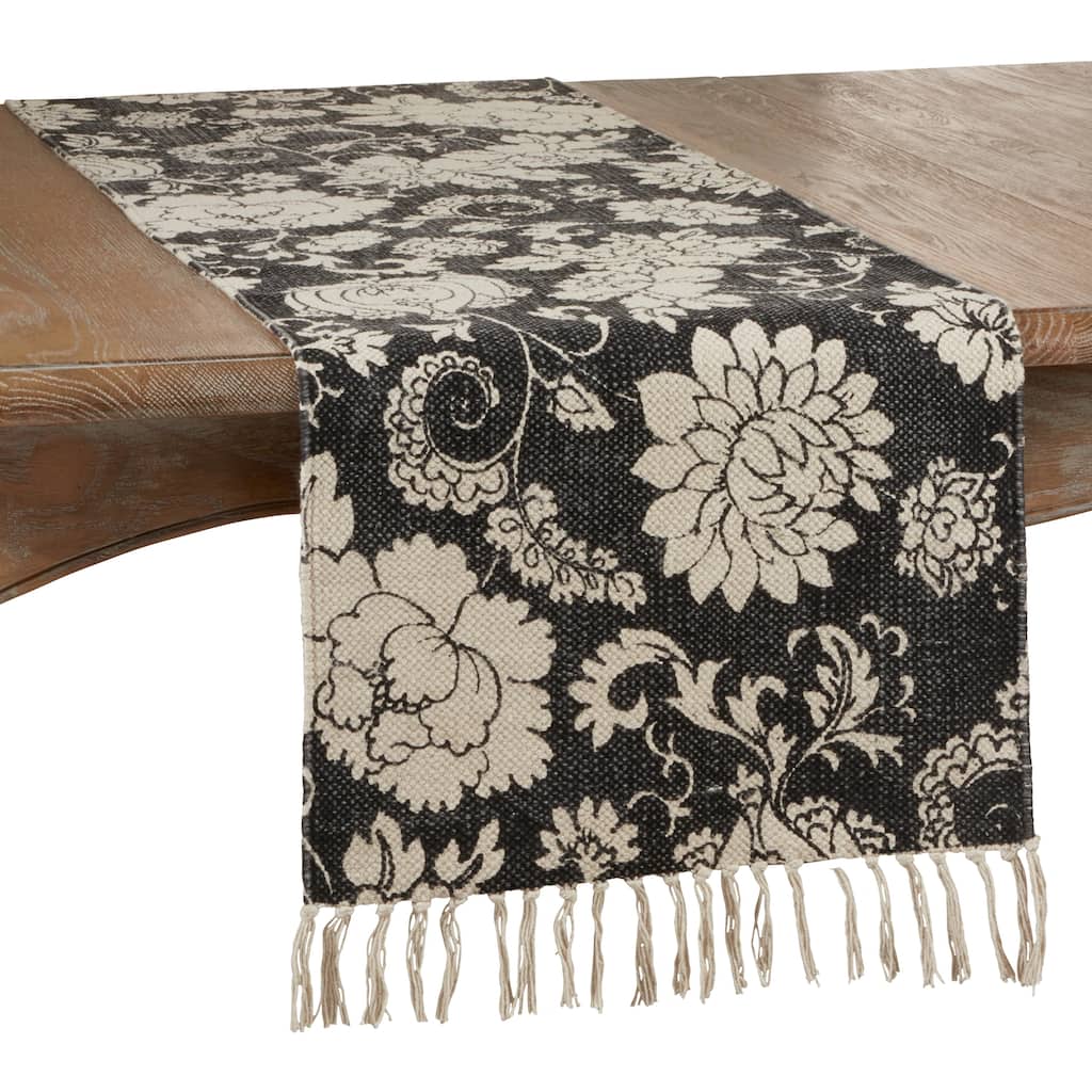 Fringed Table Runner With Floral Design