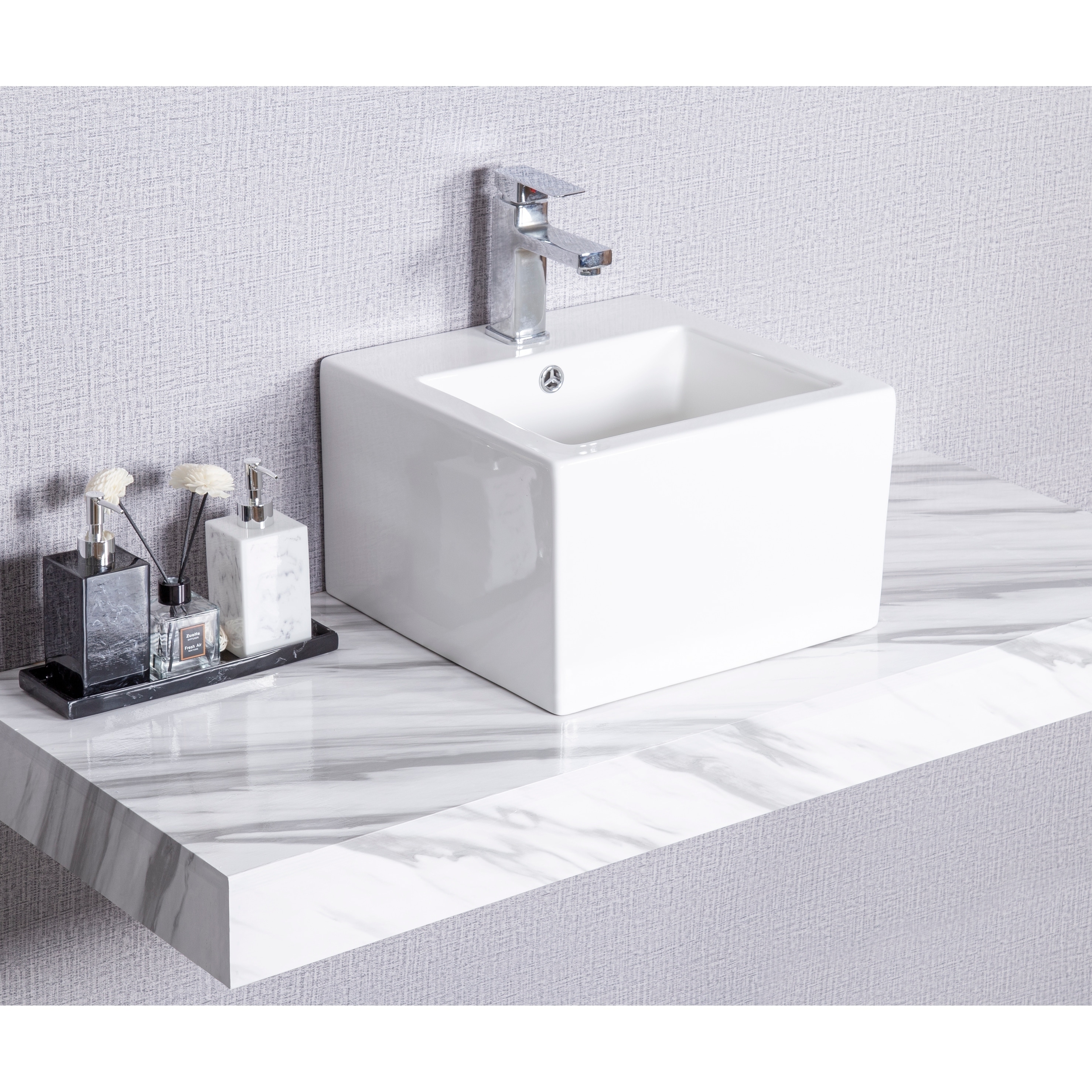 Shop Cb Home Modern White Ceramic Square Bathroom Countertop Basin
