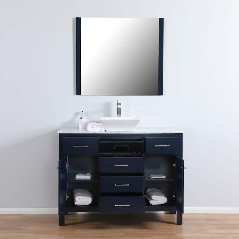 Laguna 48" Freestanding Vanity with Marble Top and Ceramic Basin in Navy