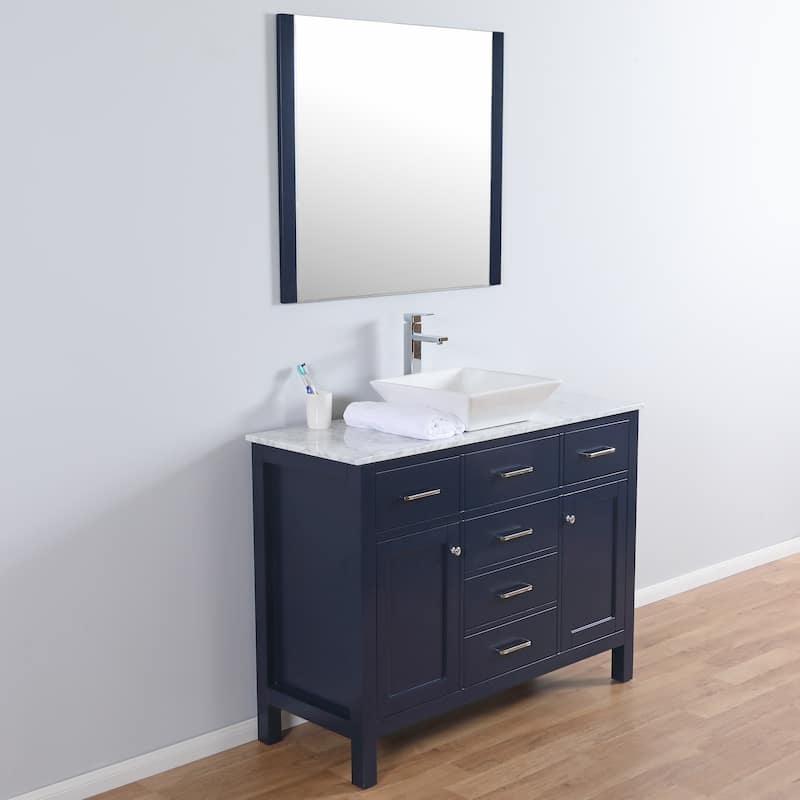 Laguna 48" Freestanding Vanity with Marble Top and Ceramic Basin in Navy