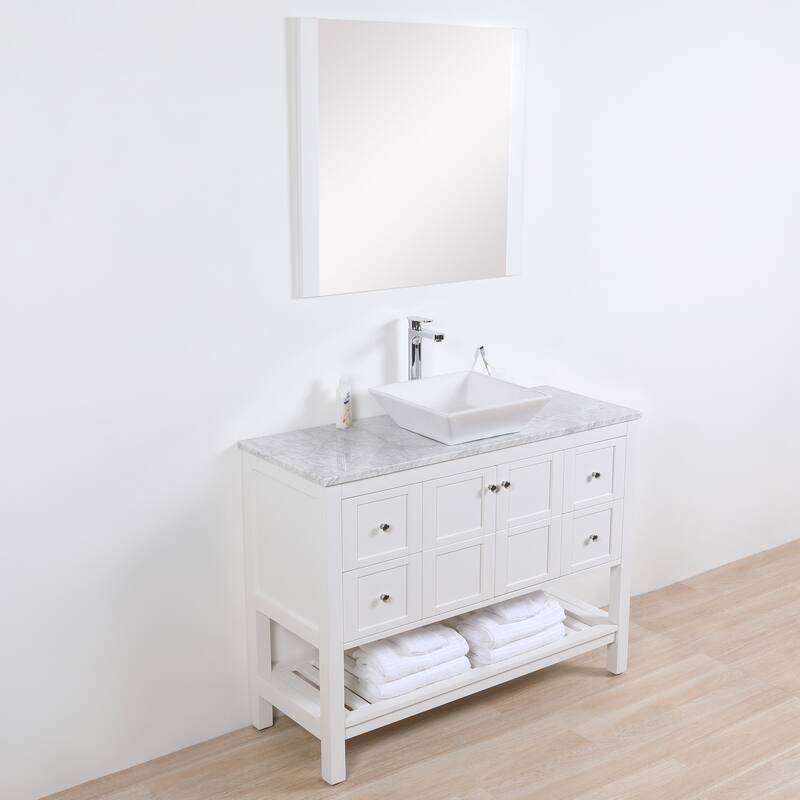 Manhattan 48" Freestanding Vanity with Marble Top and Ceramic Basin in White
