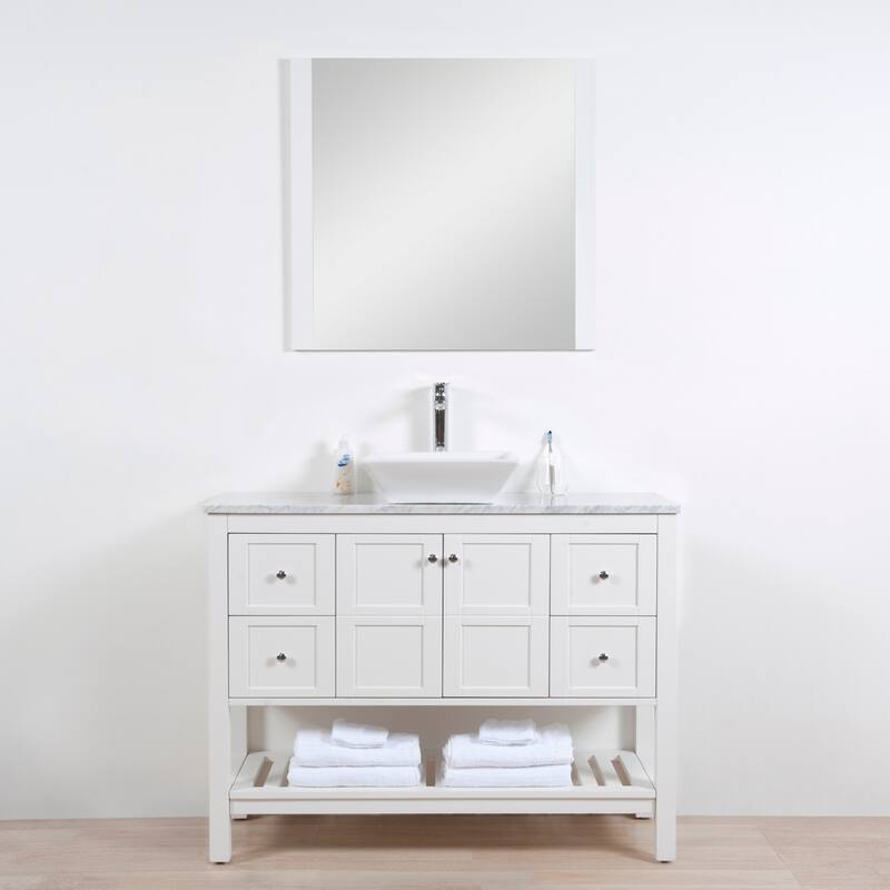 Manhattan 48" Freestanding Vanity with Marble Top and Ceramic Basin in White